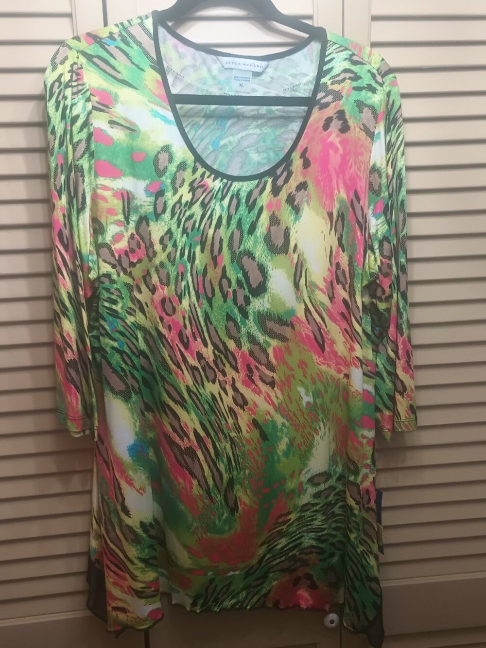 Peter Nygard Multi-color Animal Print 3/4 Sleeve Tunic XL